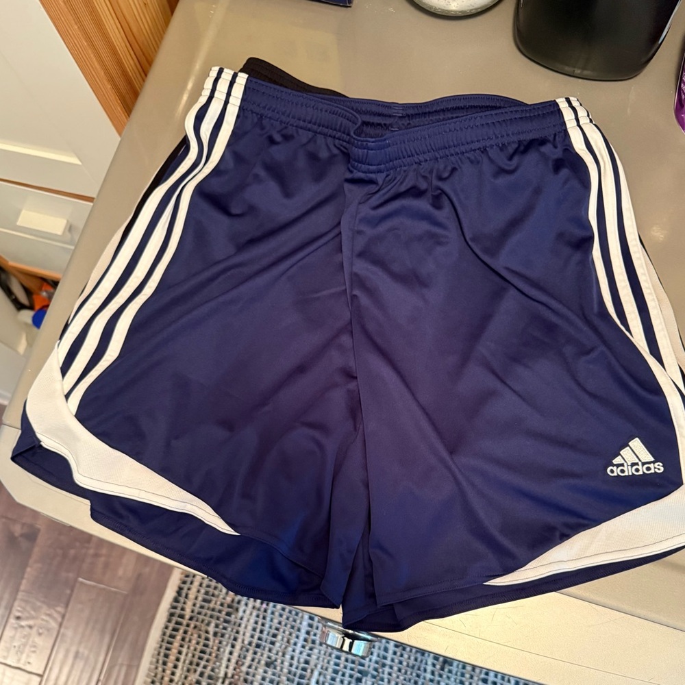 Adidas Dark Blue Sports Shorts with White Accents